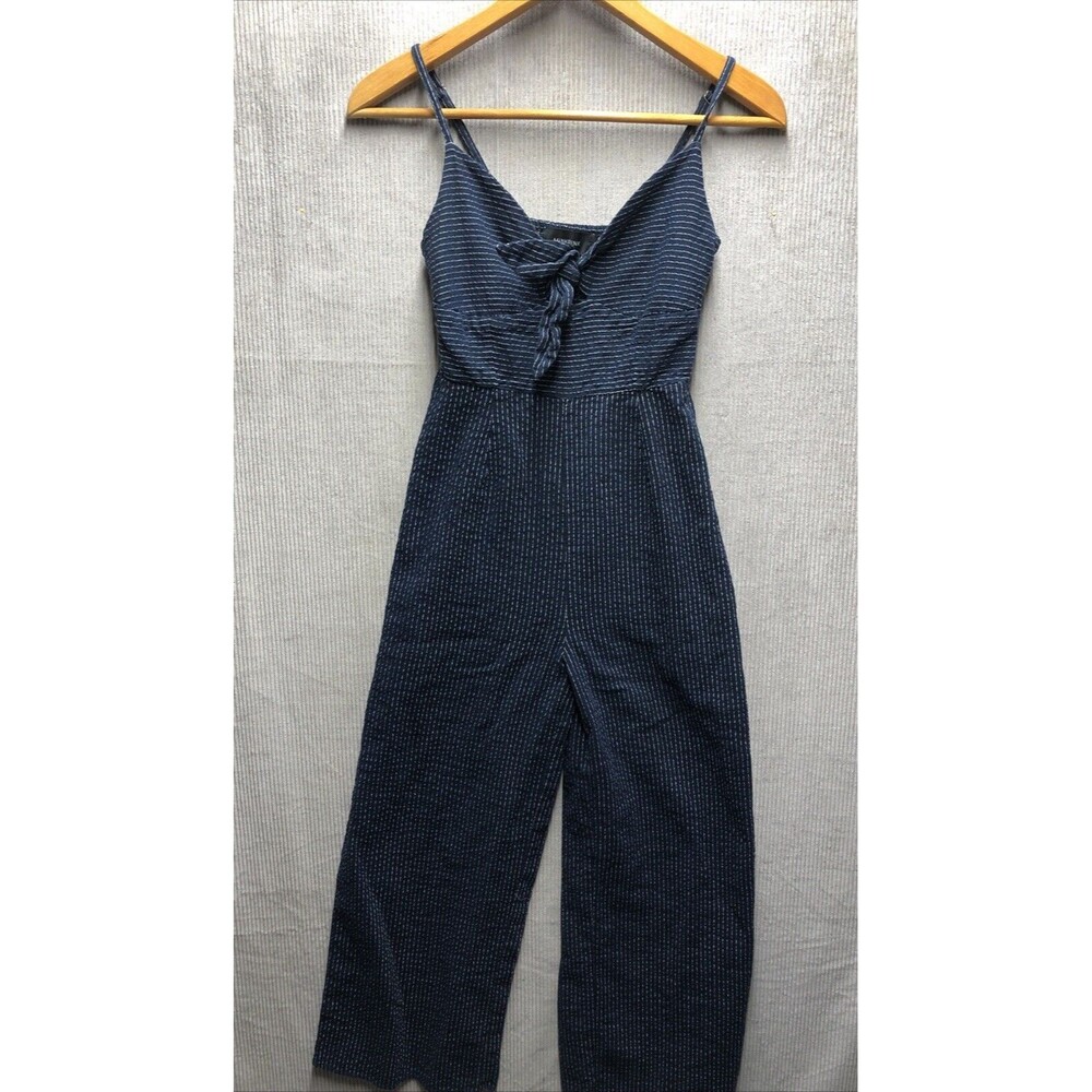 Mink Pink Chambray Jumper Size Small Blue Stripe Spaghetti Straps Bust Tie Knot